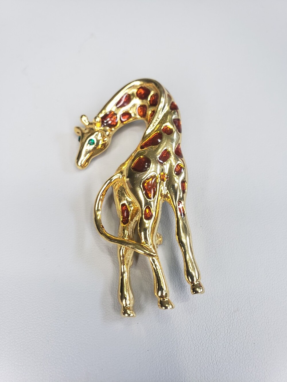 Gold-tone Giraffe Brooch with Brown Enamel Spots